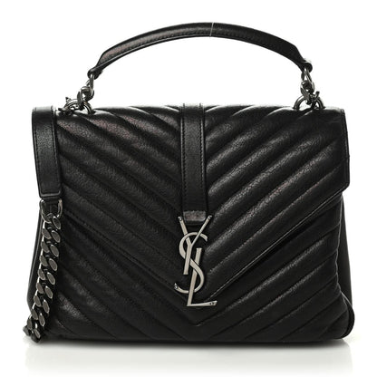 Saint Laurent Sheepskin Matelasse Chevron Monogram Medium College Bag Black 1 of 9