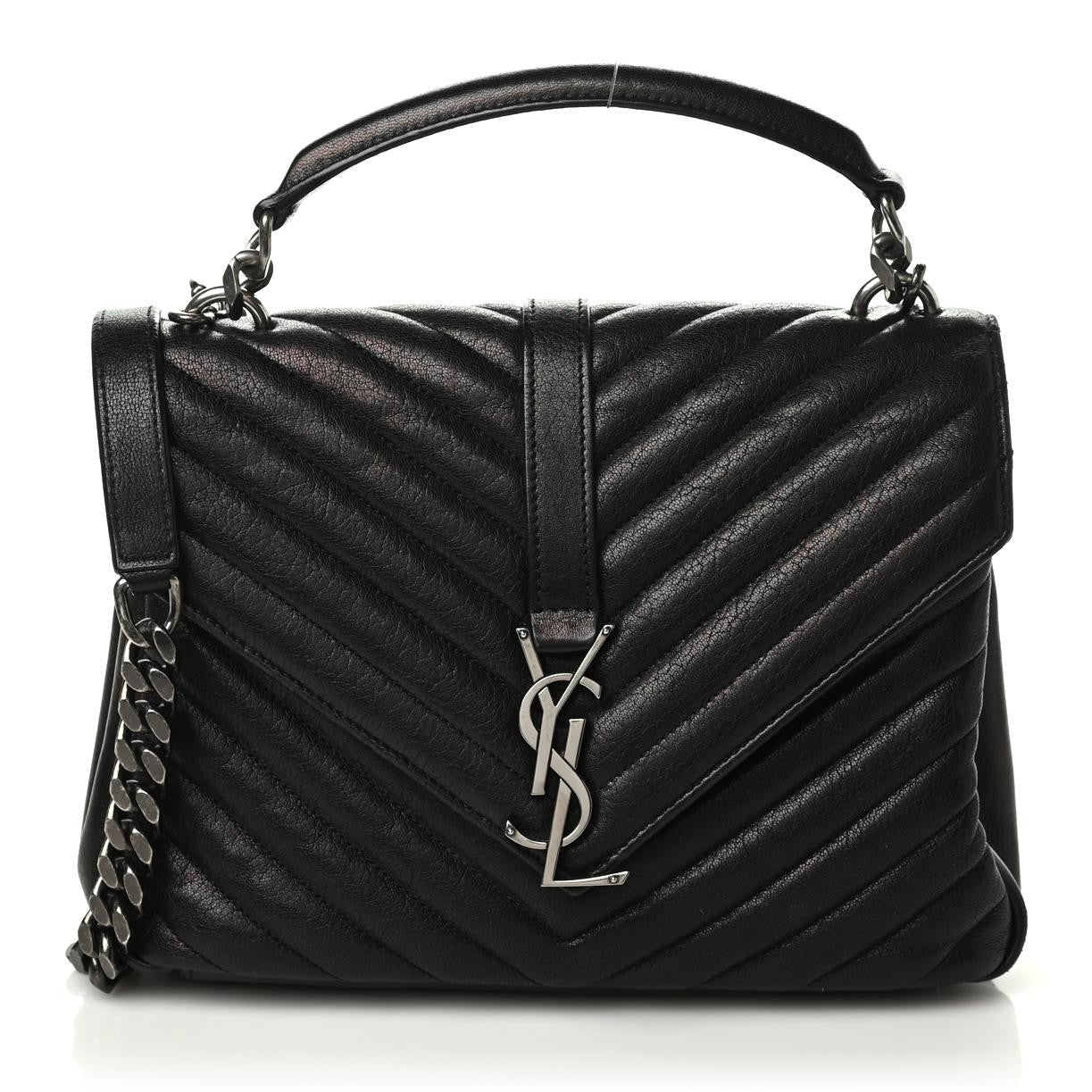 Sheepskin Matelasse Chevron Monogram Medium College Bag Black