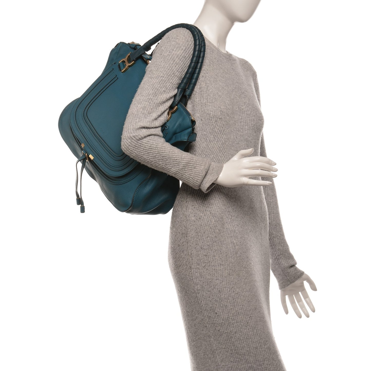 Calfskin Large Marcie Satchel Laguna Blue