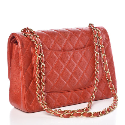 Chanel Pearly Caviar Quilted Jumbo Double Flap Orange 3 of 14