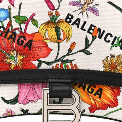 Balenciaga X GUCCI Canvas Boarded Plutone Calfskin Flora Logo Print Small Hourglass Top Handle Bag White Multicolor Black 8 of 10