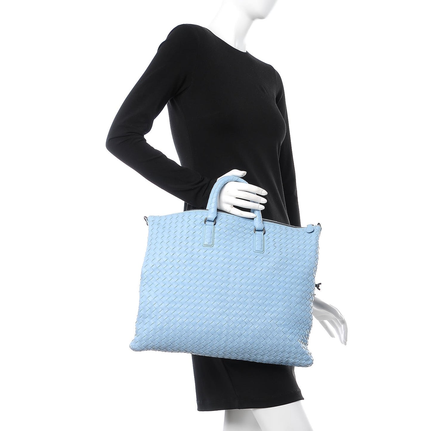 Nappa Intrecciato Medium Convertible Tote Light Blue