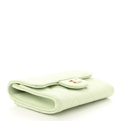 Chanel Caviar Quilted Flap Card Holder Wallet Light Green 4 of 9
