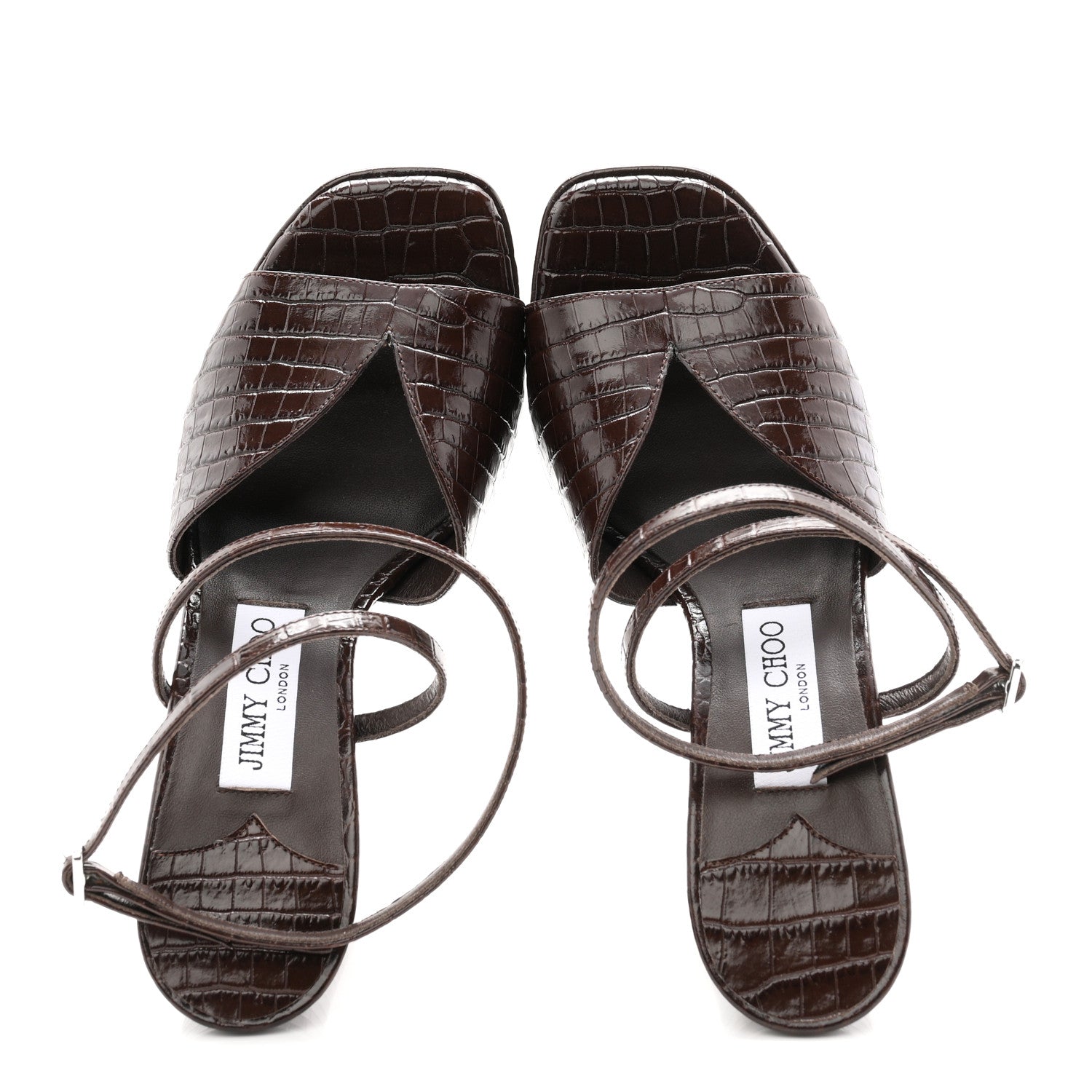 Jimmy Choo Calfskin Crocodile Embossed Karli 125 Platform Sandals 37 Chocolate 2 of 8