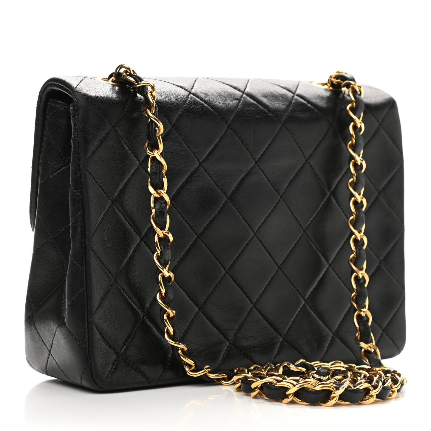 Lambskin Quilted Mini Square Flap Bag Black