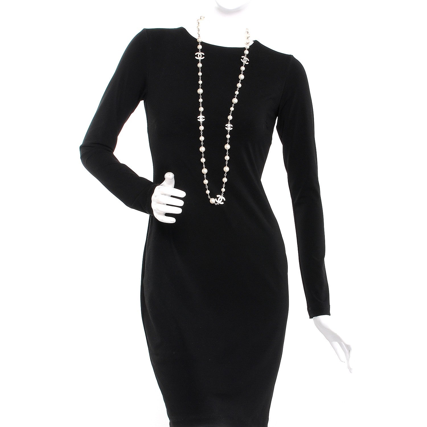 Chanel Crystal Pearl CC Long Necklace Silver 2 of 7