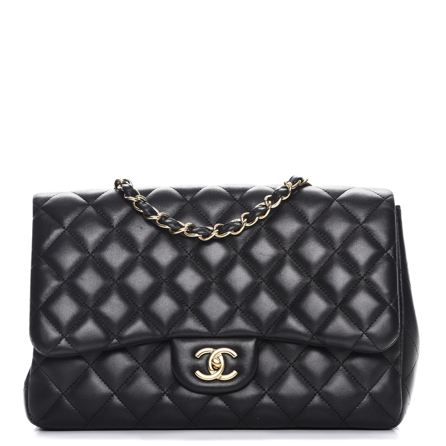 Lambskin Quilted Jumbo Single Flap Black