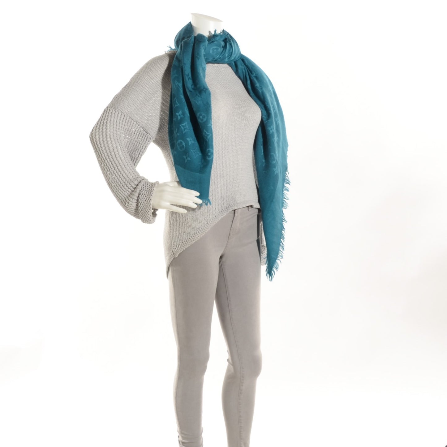 Monogram Silk Wool Shawl Turquoise