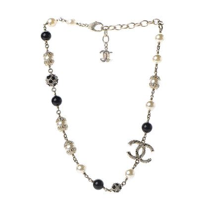 Chanel Crystal Pearl Beaded CC Short Necklace Gold Black 3 of 4