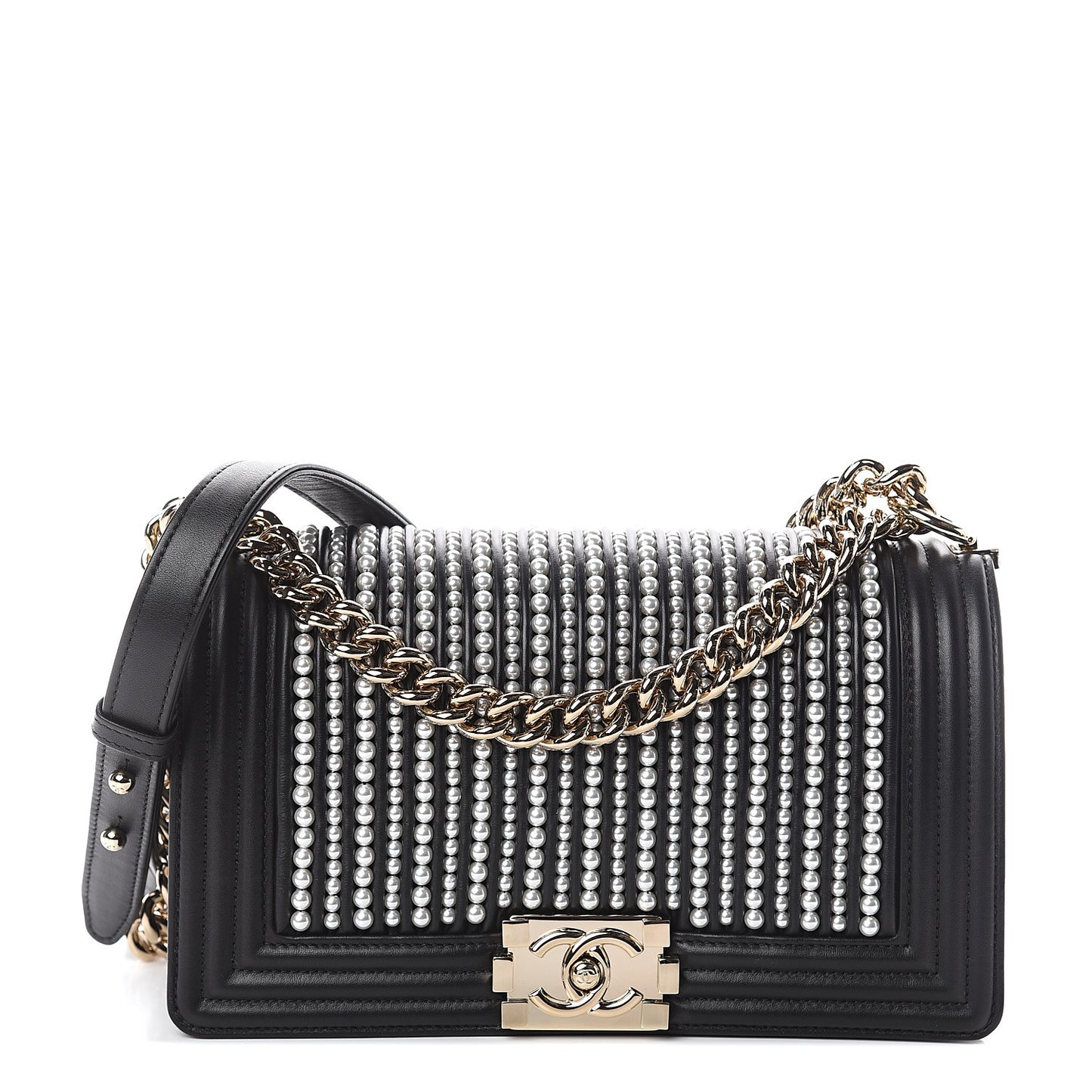 Calfskin Pearl Medium Chanel Pearls Boy Flap Black