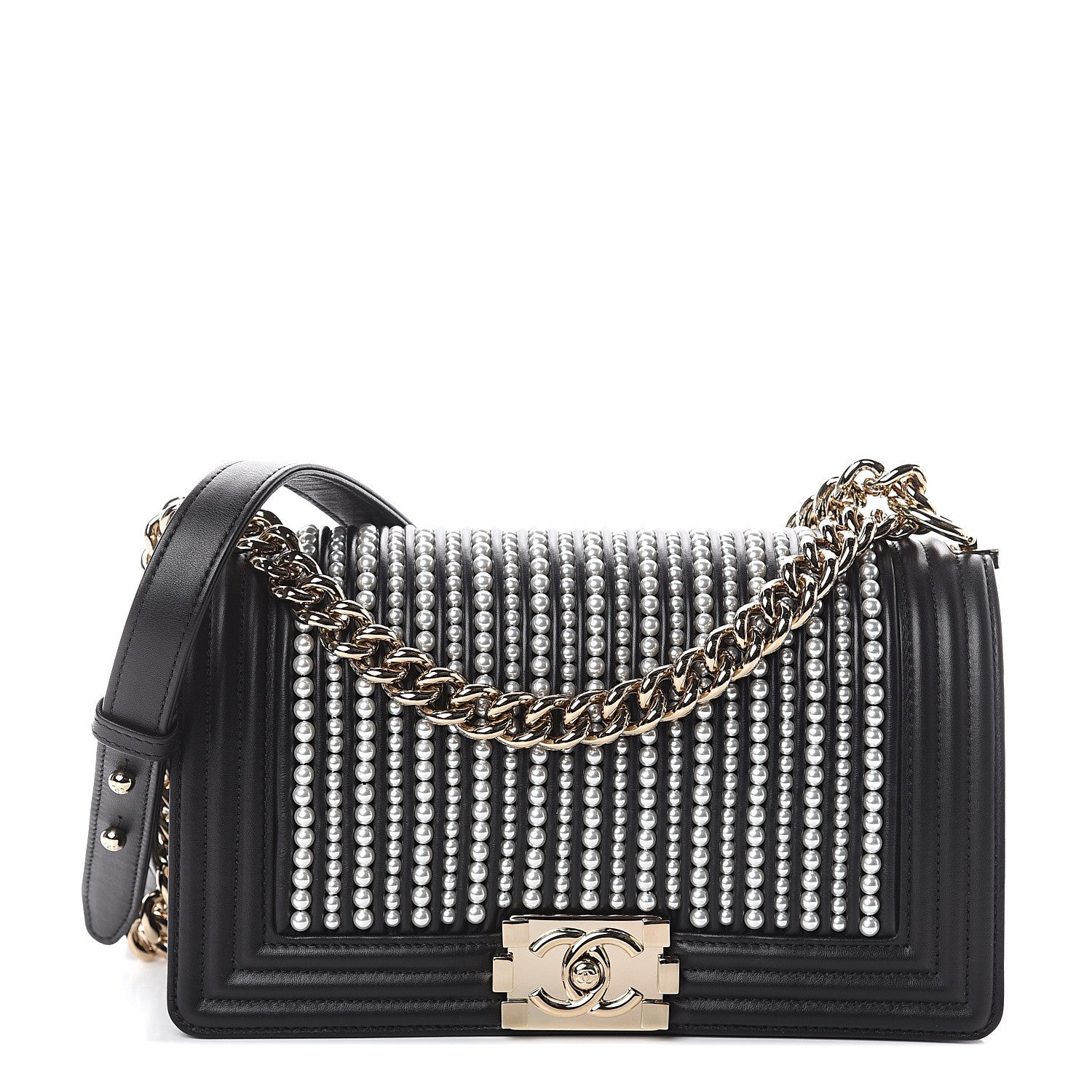 Chanel Calfskin Pearl Medium Chanel Pearls Boy Flap Black 1 of 9