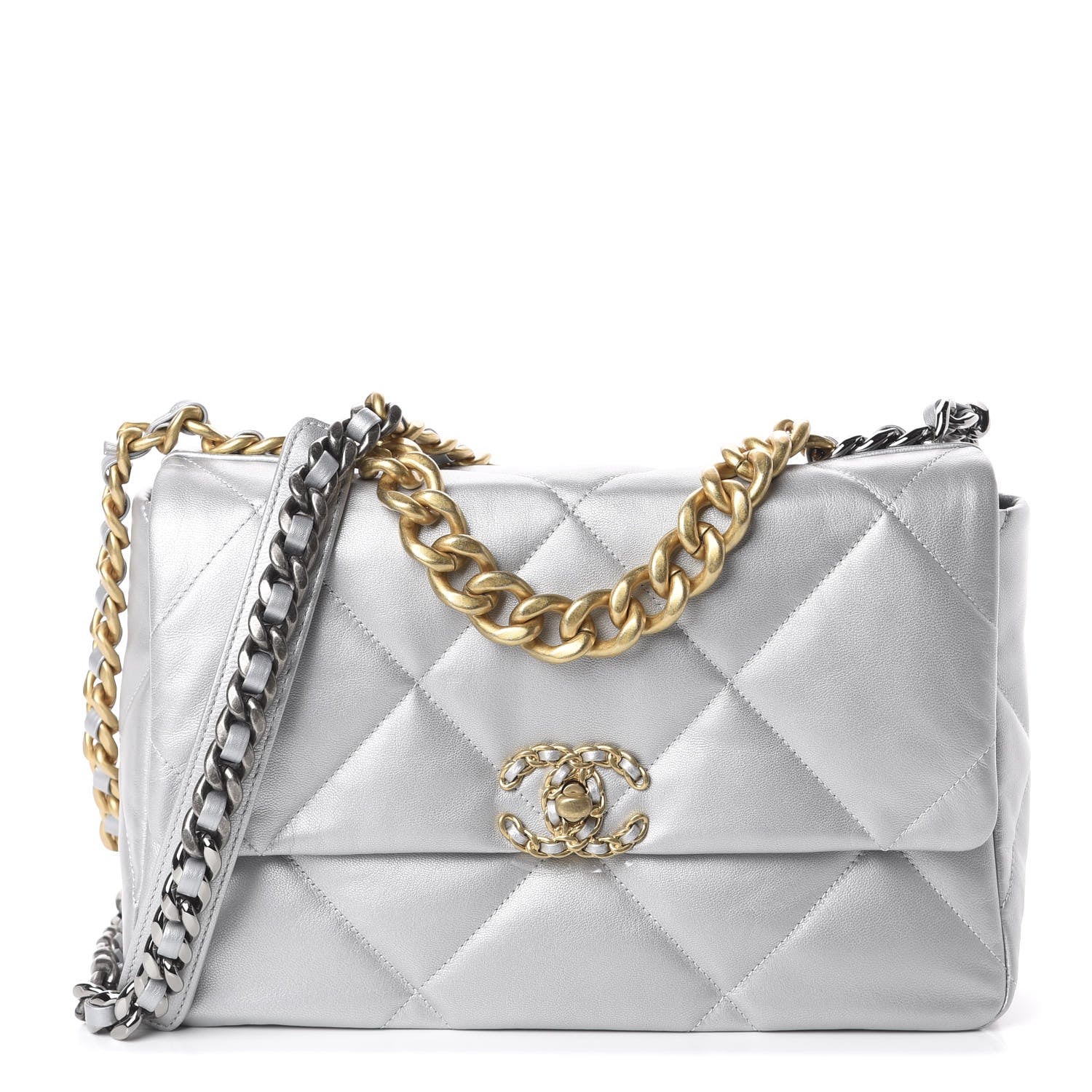 Chanel Metallic Goatskin Quilted Large 19 Flap Silver 1 of 9