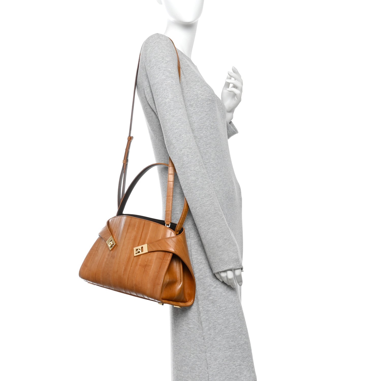 Salvatore Ferragamo Eel Medium Soft Bicolor Hug Bag Beige Testa di Moro 2 of 9