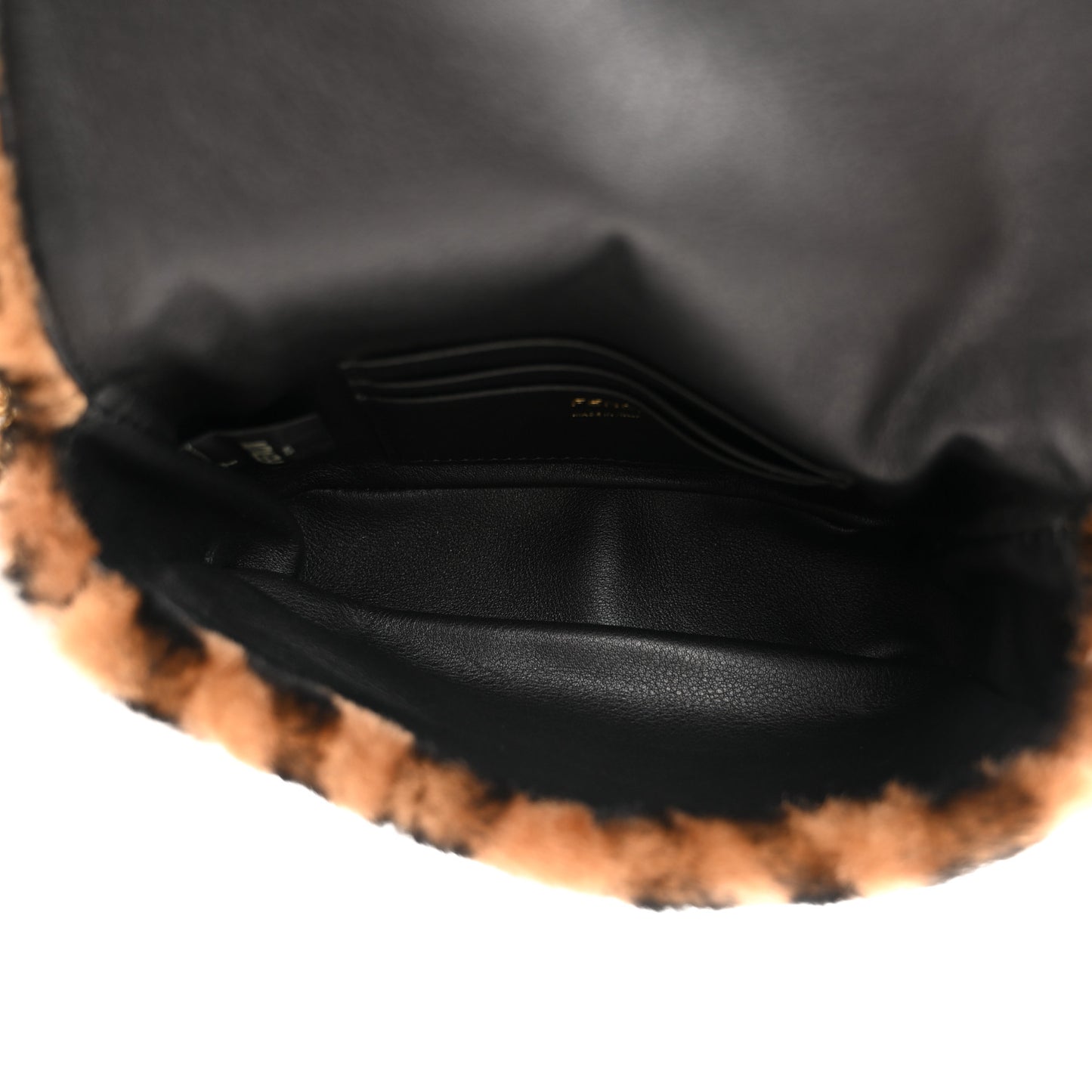 Shearling Vitello Dolce Macro FF 1974 Mini Baguette Tobacco Black