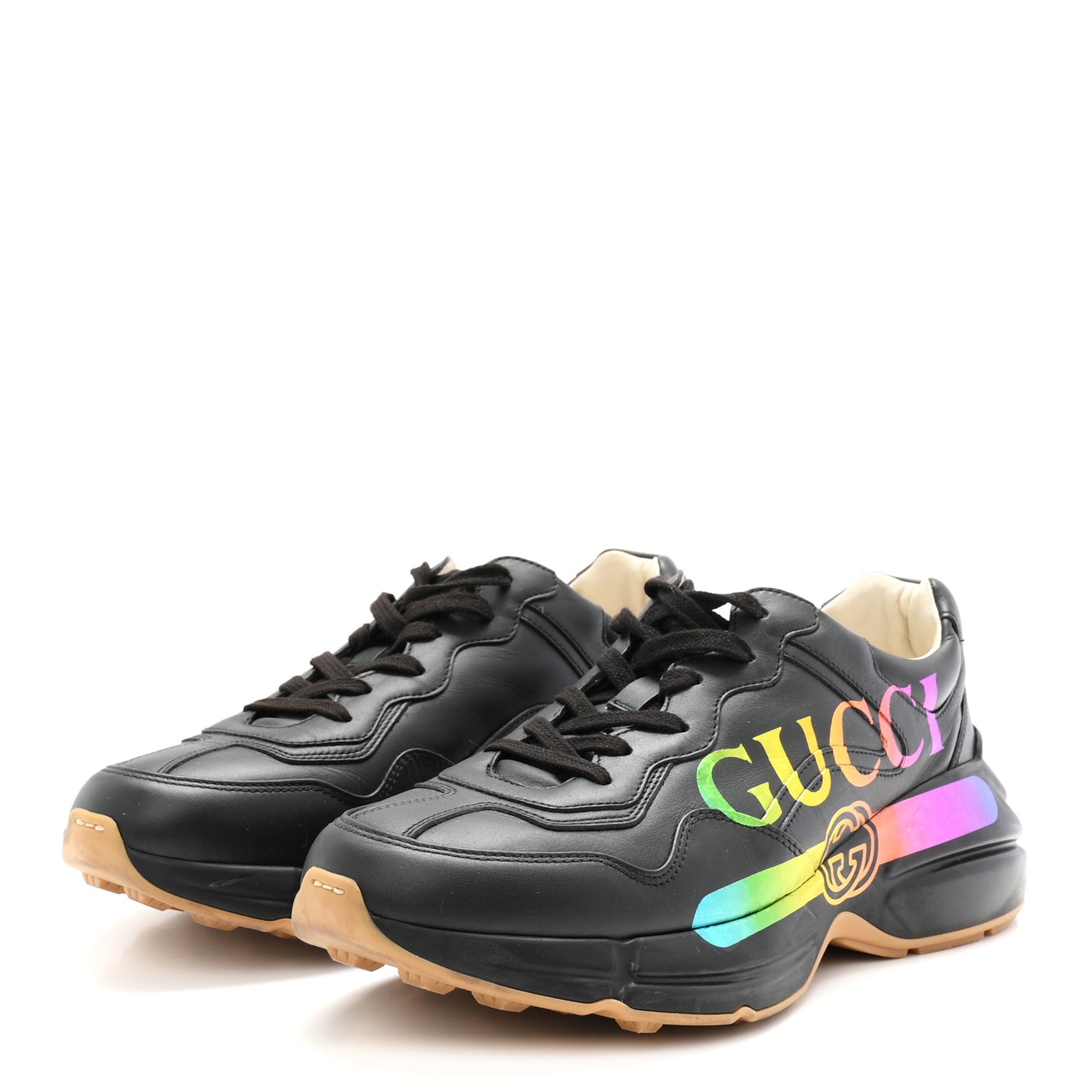Calfskin Iridescent Logo Mens Rhyton Sneakers 9 Black