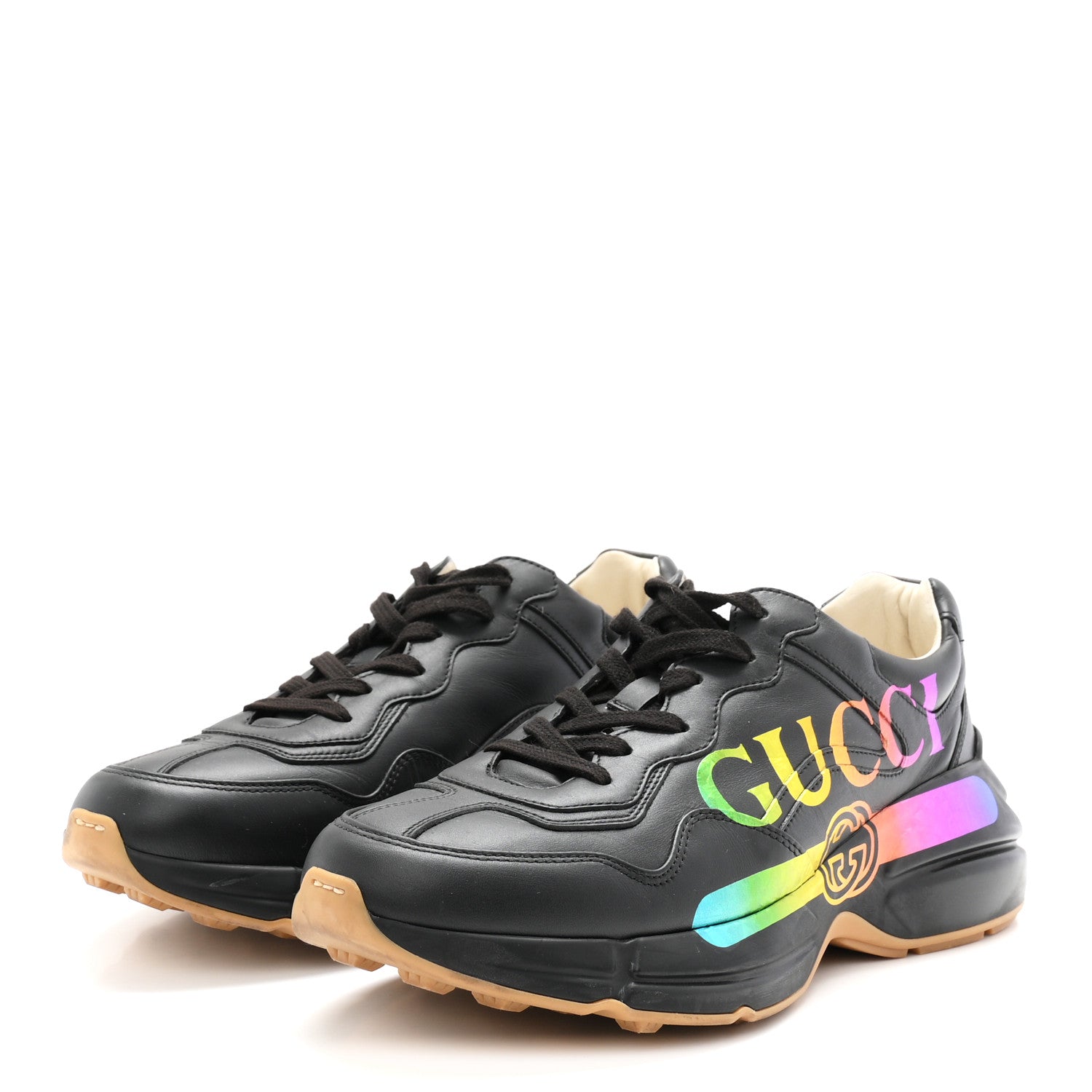 Gucci Calfskin Iridescent Logo Mens Rhyton Sneakers 9 Black 4 of 10