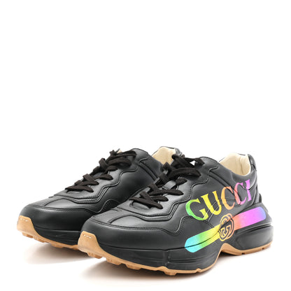 Gucci Calfskin Iridescent Logo Mens Rhyton Sneakers 9 Black 4 of 10