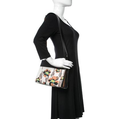 Prada Goatskin Floral Print Bibliotheque Shoulder Bag White Black 2 of 9