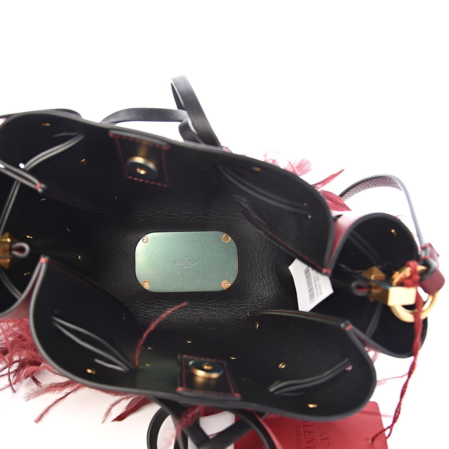 Valentino Garavani Calfskin Feather VLogo Bucket Bag Cerise 5 of 10