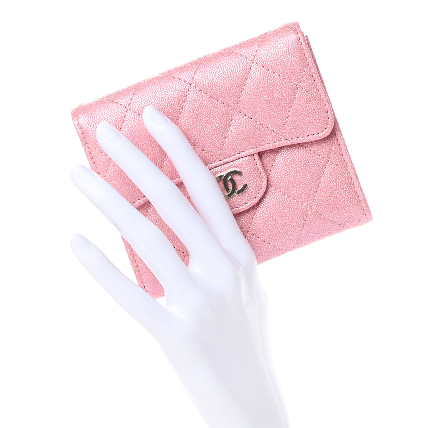 Chanel Iridescent Caviar Quilted Compact Flap Wallet Pink 2 of 9