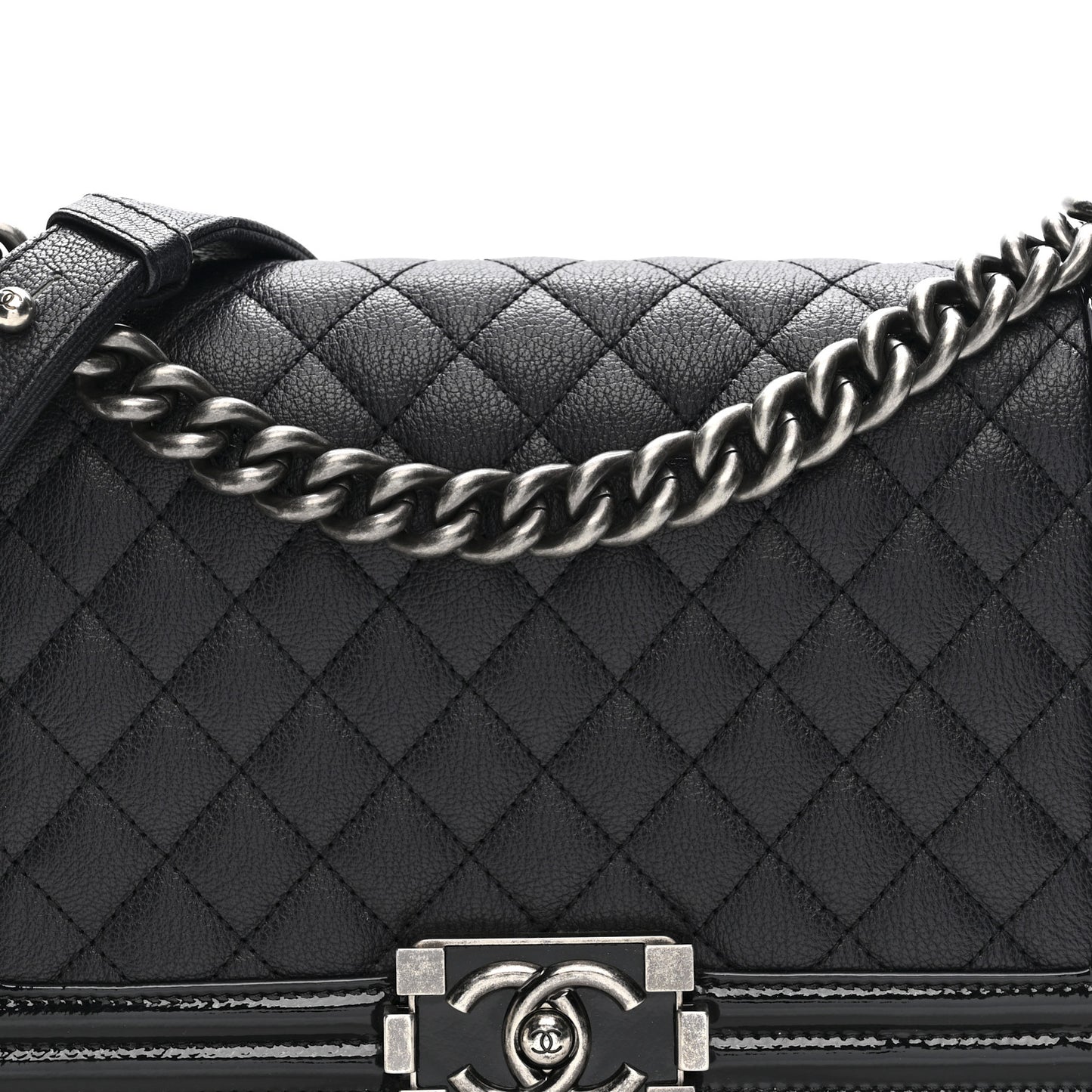 Goatskin Quilted Patent Medium Duo Boy Flap Dark Blue