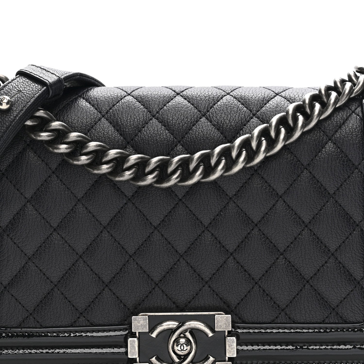 Chanel Goatskin Quilted Patent Medium Duo Boy Flap Dark Blue 8 of 13
