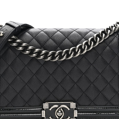 Chanel Goatskin Quilted Patent Medium Duo Boy Flap Dark Blue 8 of 13