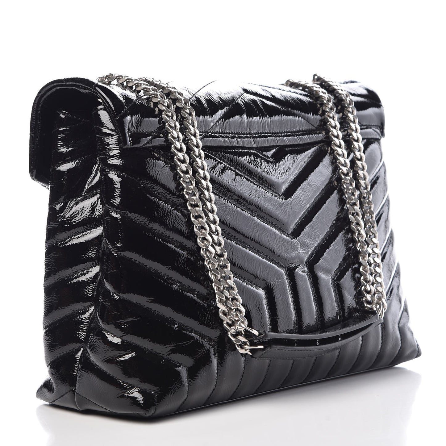 Patent Y Quilted Monogram Medium Loulou Chain Satchel Black
