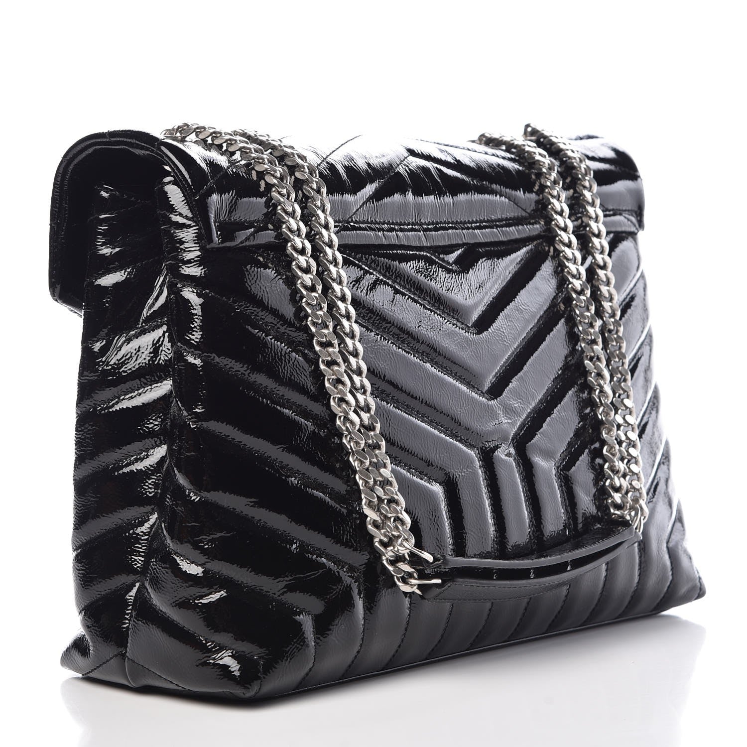 Saint Laurent Patent Y Quilted Monogram Medium Loulou Chain Satchel Black 3 of 7