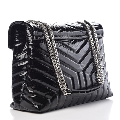 Saint Laurent Patent Y Quilted Monogram Medium Loulou Chain Satchel Black 3 of 7
