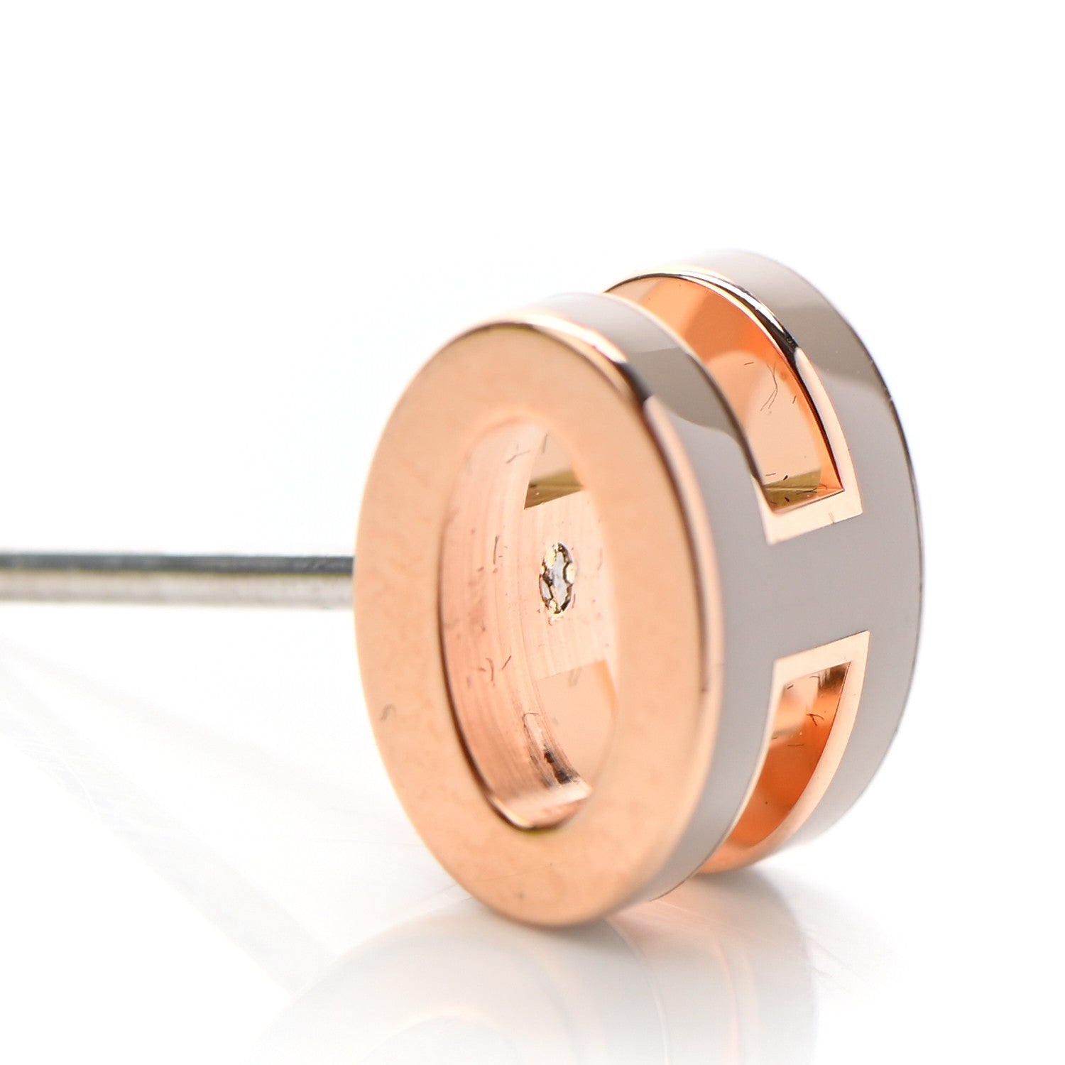 Hermes Rose Gold Lacquered Mini Pop H Earrings Marron Glace 7 of 8