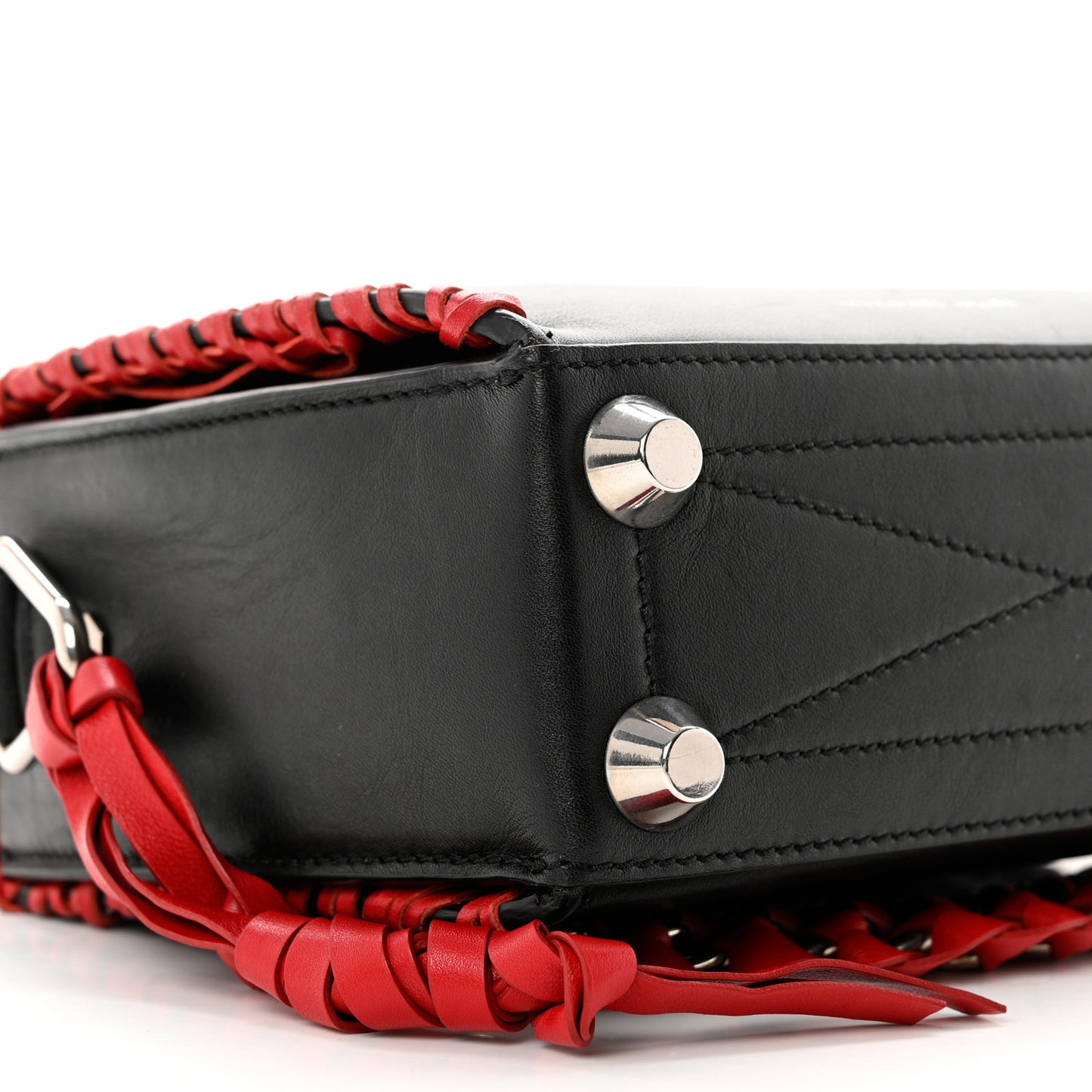 Calfskin Lace-Up Box Shoulder Bag 16 Black Red