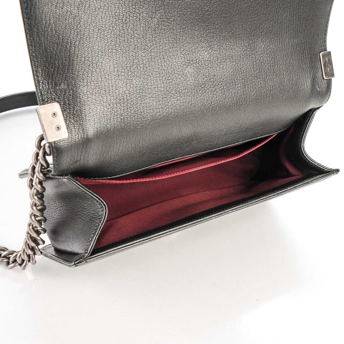 Goatskin Quilted Patent Medium Duo Boy Flap Black