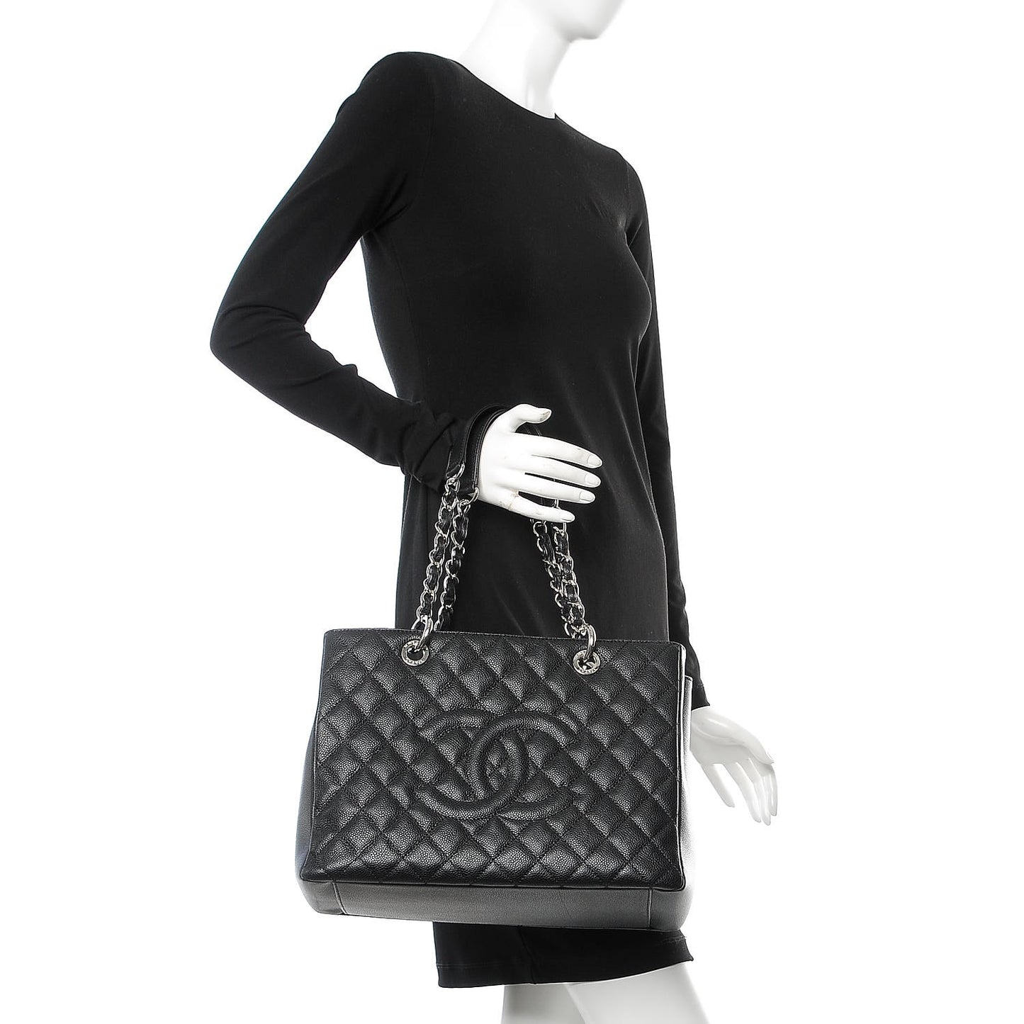 Caviar Quilted Grand Shopping Tote GST Black