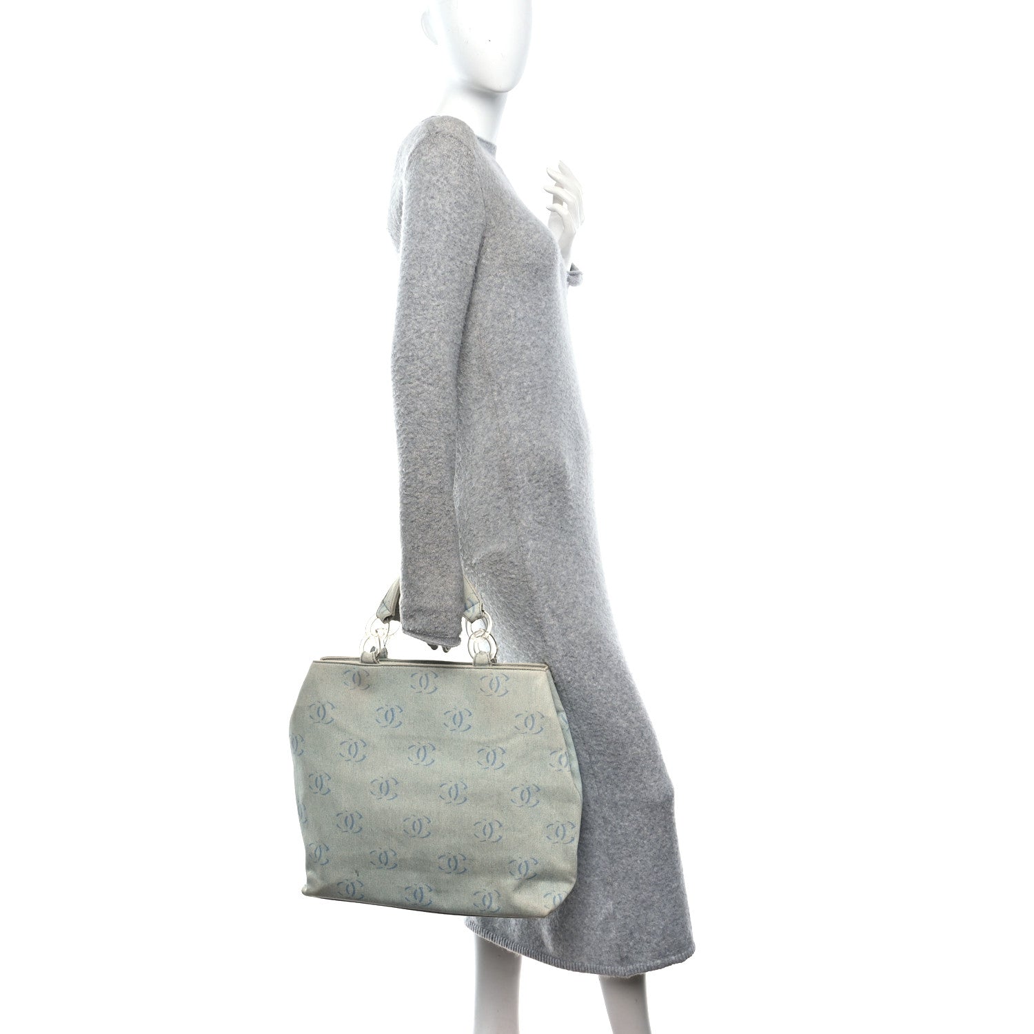 Chanel Denim Large CC Tote Light Blue 3 of 19