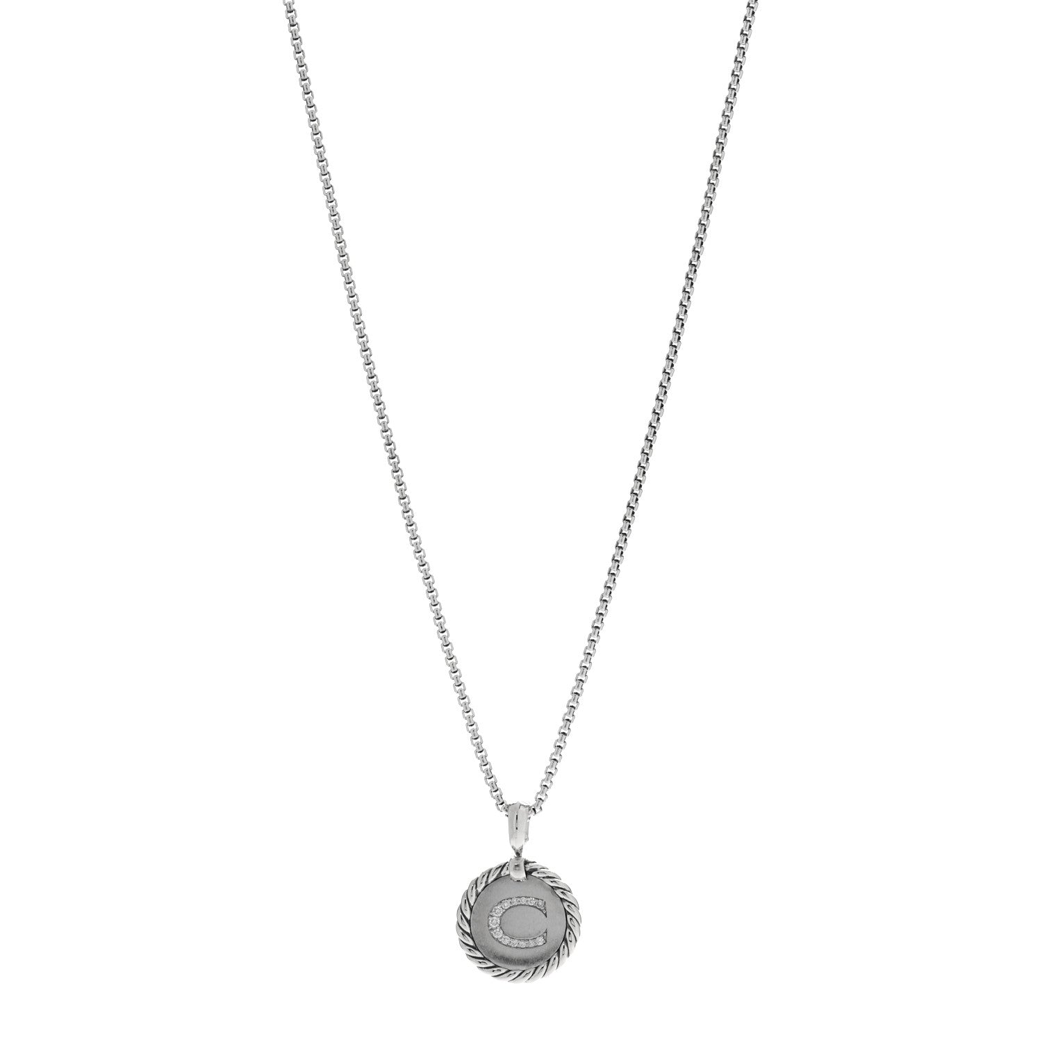 David Yurman Sterling Silver Diamond Initial C Charm Necklace 1 of 4