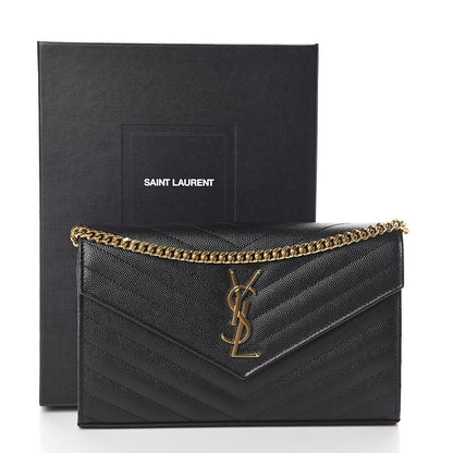 Saint Laurent Grain De Poudre Matelasse Chevron Monogram Chain Wallet Black 10 of 10