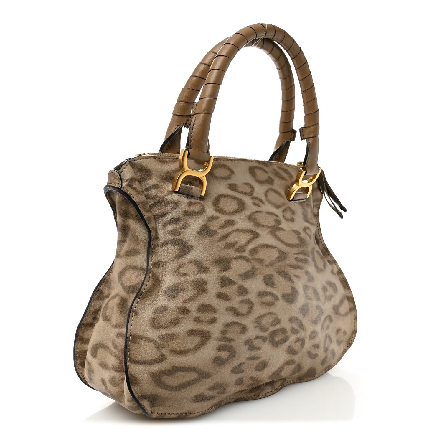 Chloe Calfskin Leopard Print Medium Marcie Satchel Brown 3 of 11