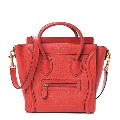 Celine Drummed Calfskin Nano Luggage Coquelicot 1 of 12