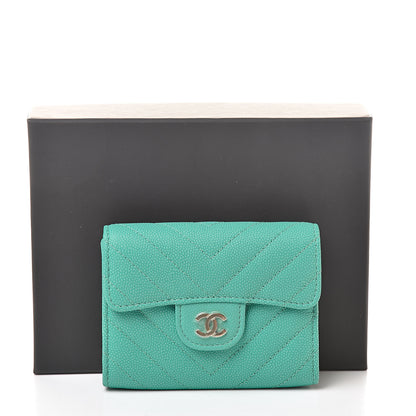 Chanel Caviar Chevron Quilted Card Holder Wallet Green 9 of 9