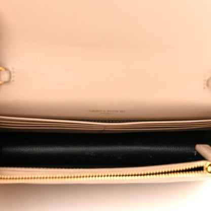 Saint Laurent Grain De Poudre Matelasse Chevron Monogram Envelope Chain Wallet Dark Beige 5 of 11