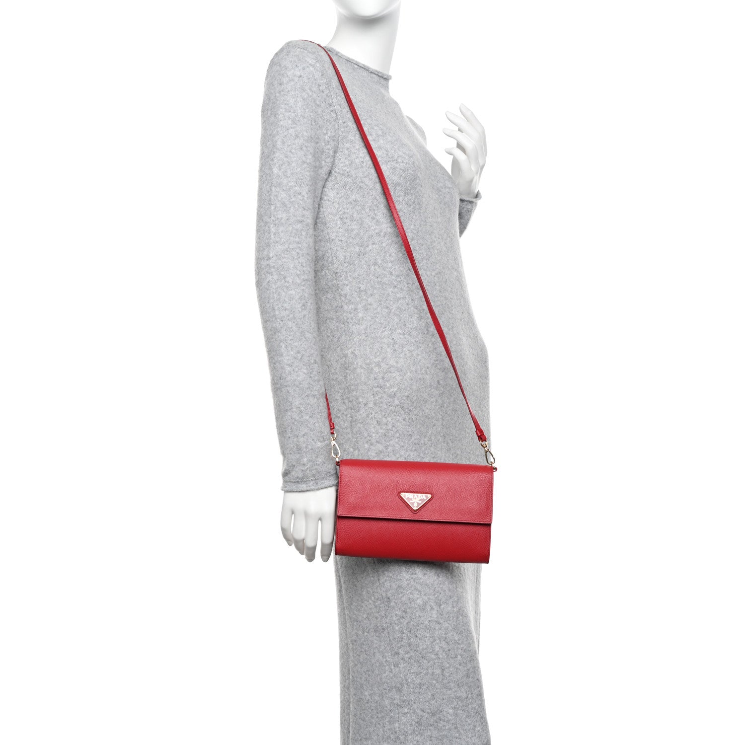 Prada Saffiano Wallet With Shoulder Strap Fuoco 2 of 11