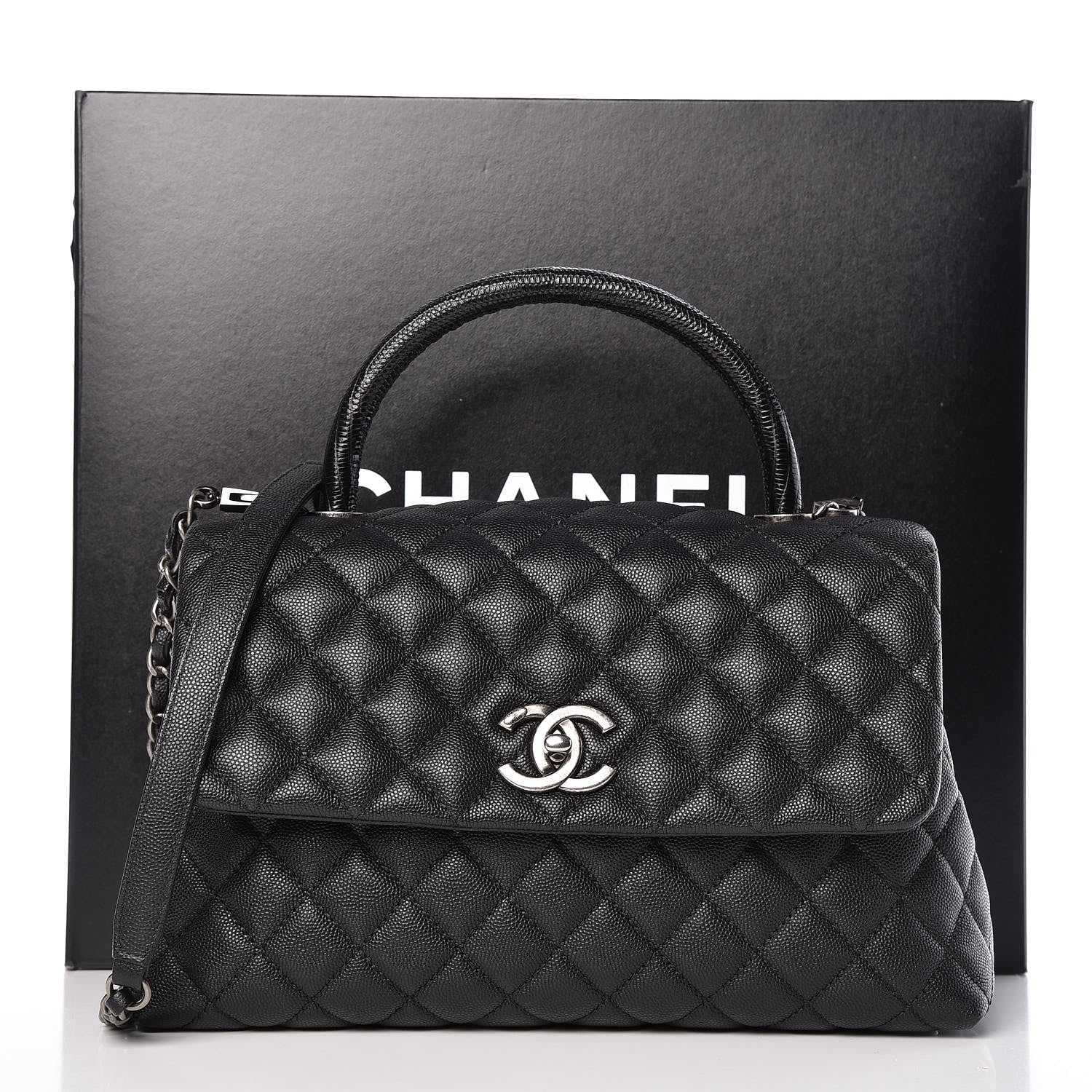 Chanel Caviar Lizard Quilted Small Coco Handle Flap Black 10 of 10