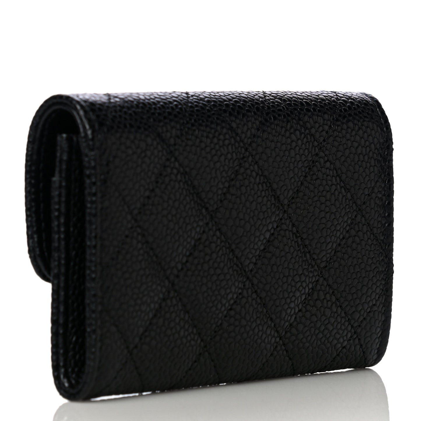 Caviar Quilted Flap Card Holder Black