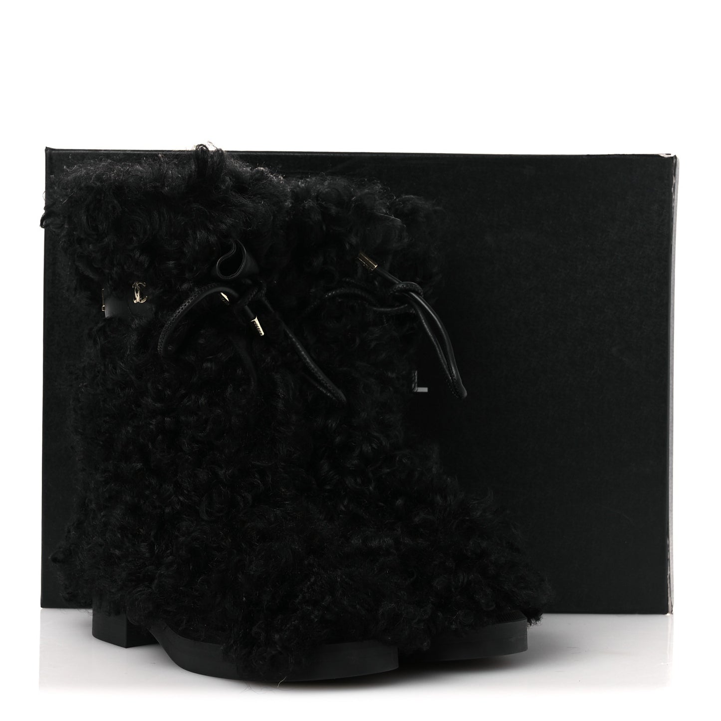 Shearling Sheepskin High Boots 37.5 Black