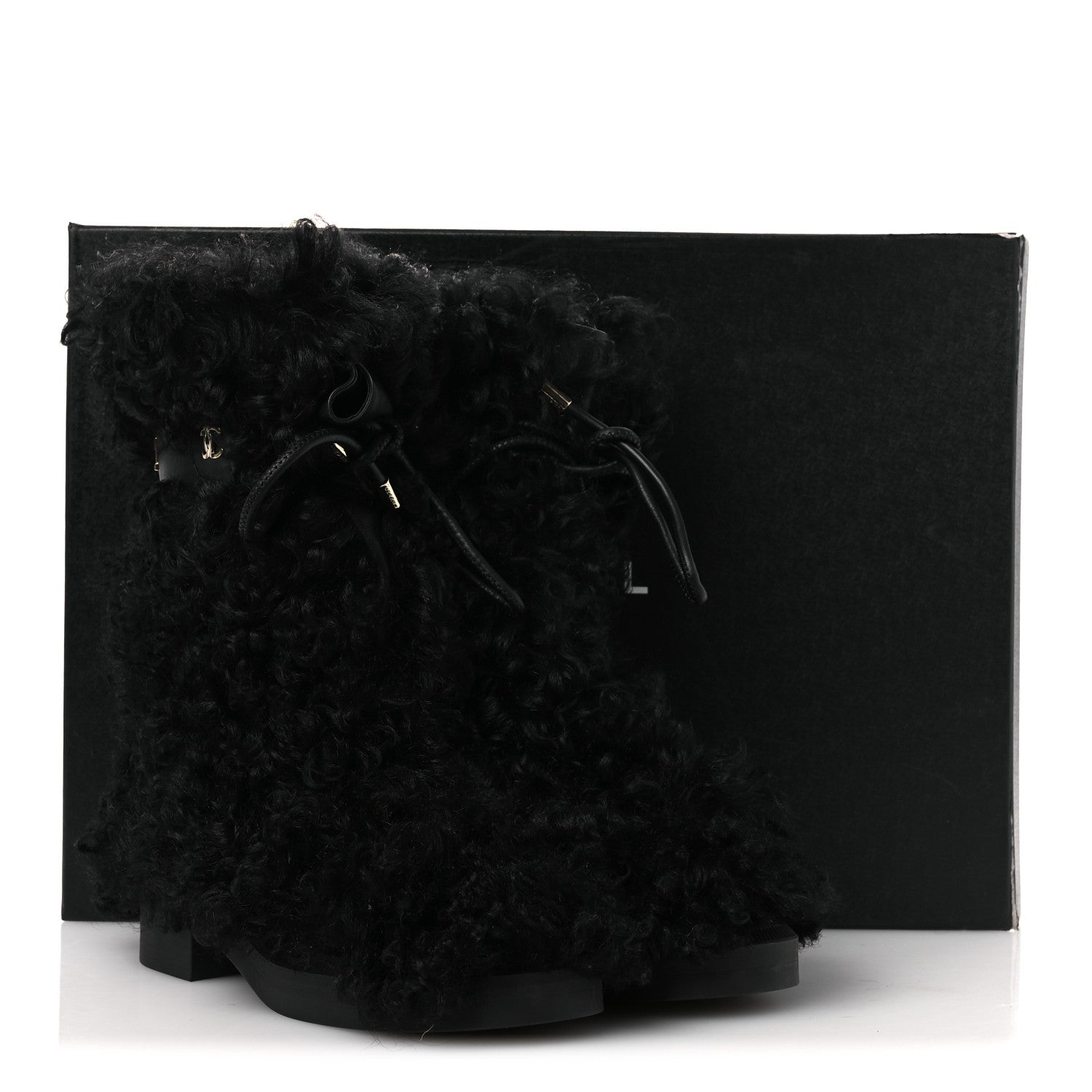 Chanel Shearling Sheepskin High Boots 37.5 Black 11 of 11