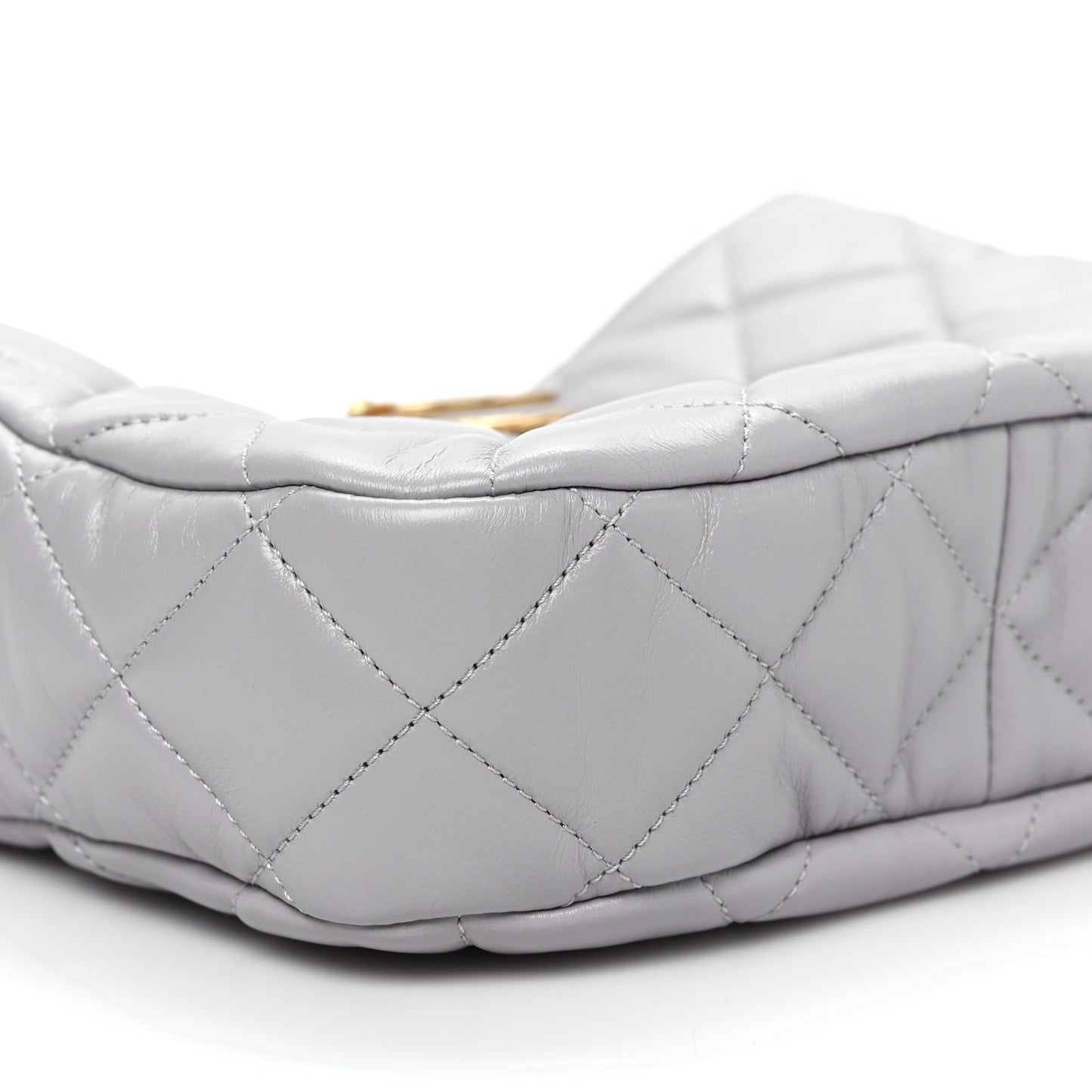 Lambskin Quilted Large Chain Hobo Light Grey