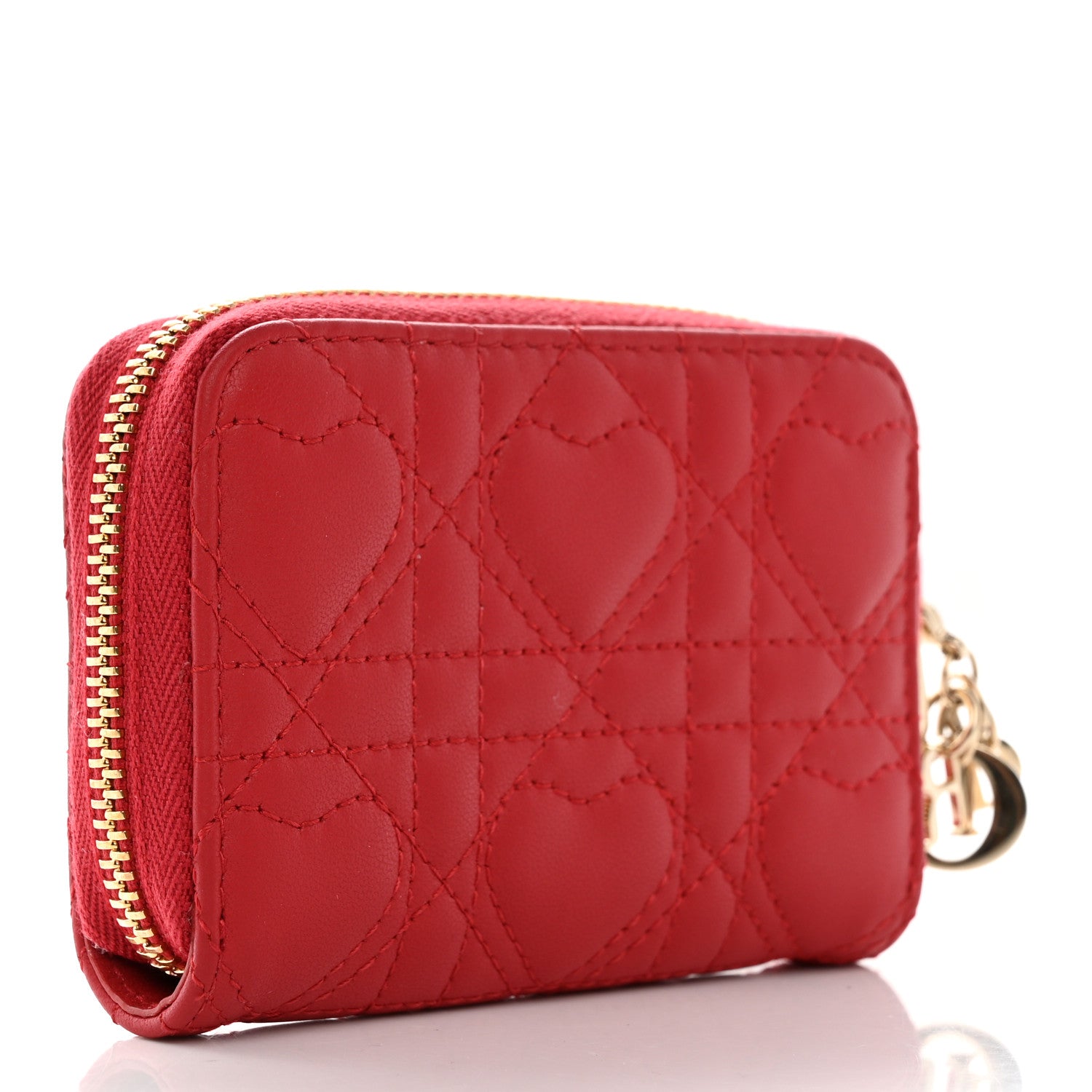Christian Dior Lambskin Cannage Dioramour Small Lady Dior Voyageur Coin Purse Wallet Spicy Red 3 of 9