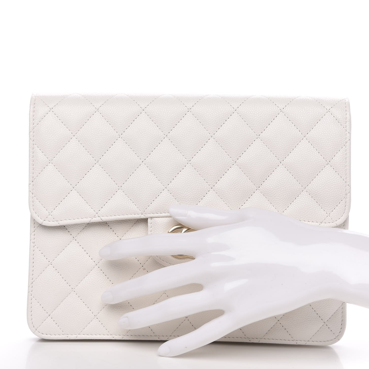 Chanel Caviar Quilted Square Flap Clutch White 2 of 9