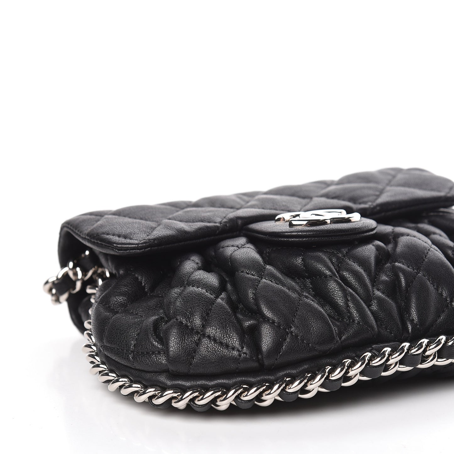 Washed Lambskin Quilted Mini Chain Around Messenger Black